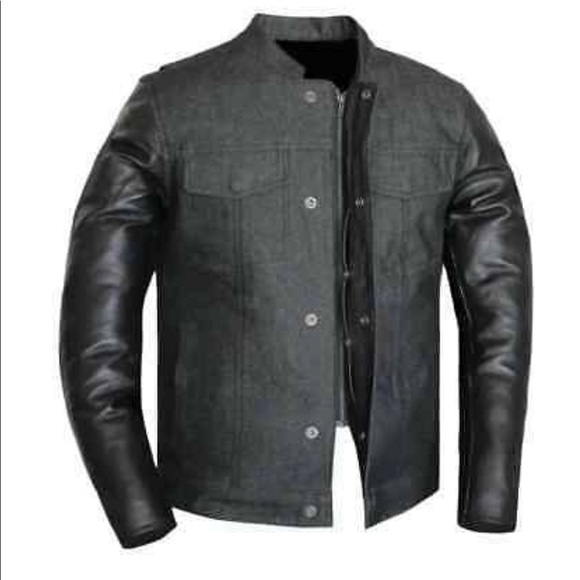 Motorcycle Mens Black Denim Leather Vest Jacket Biker Style Concealed Carry - Picture 2 of 5